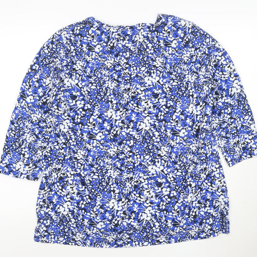 Cotton Traders Women's Blue Floral 3/4 Sleeve Cotton T-Shirt Size 18