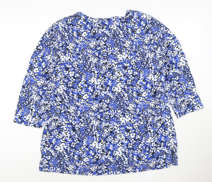 Cotton Traders Women's Blue Floral 3/4 Sleeve Cotton T-Shirt Size 18