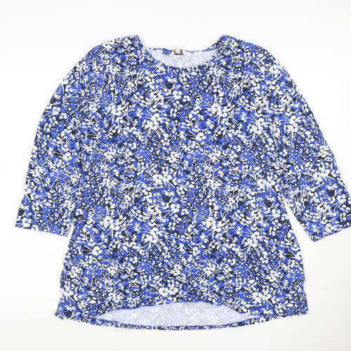 Cotton Traders Women's Blue Floral 3/4 Sleeve Cotton T-Shirt Size 18