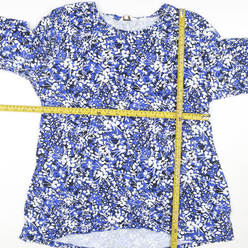 Cotton Traders Women's Blue Floral 3/4 Sleeve Cotton T-Shirt Size 18