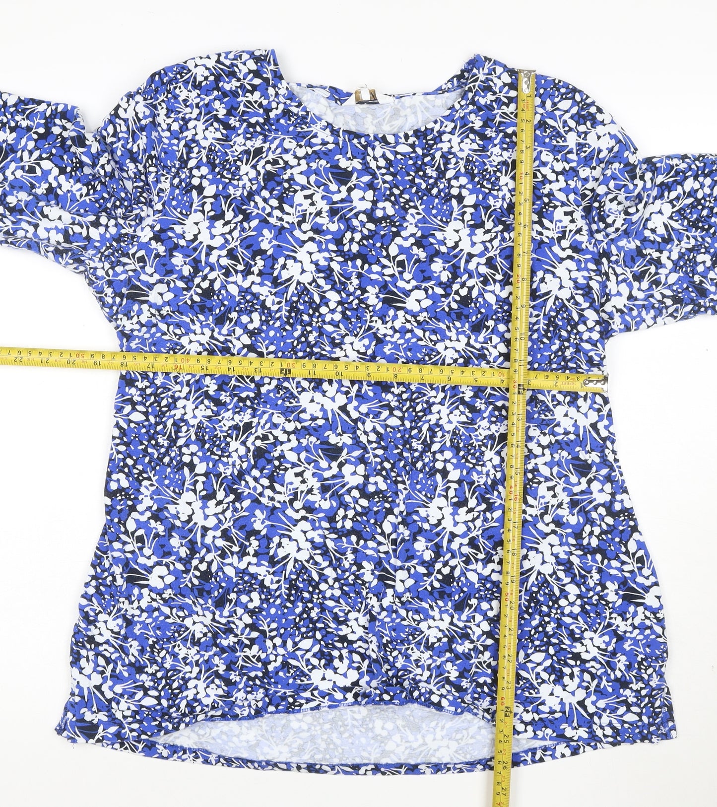 Cotton Traders Women's Blue Floral 3/4 Sleeve Cotton T-Shirt Size 18