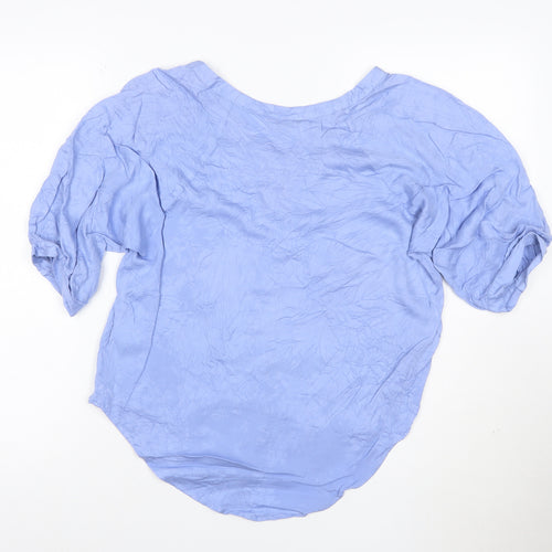 Joules Women Blue Viscose Button-Up Short Sleeve Top XS
