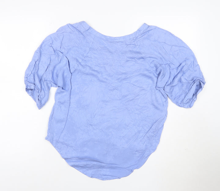 Joules Women Blue Viscose Button-Up Short Sleeve Top XS