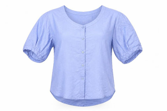 Front view of Joules Women Blue Viscose Button-Up Short Sleeve Top XS