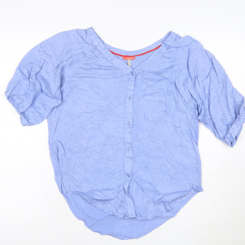 Joules Women Blue Viscose Button-Up Short Sleeve Top XS