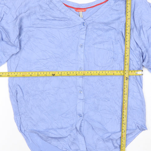 Joules Women Blue Viscose Button-Up Short Sleeve Top XS