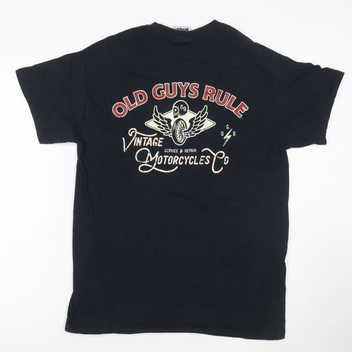 Old Guys Rule Men's Black Motorcycle Graphic Cotton T-Shirt Size M