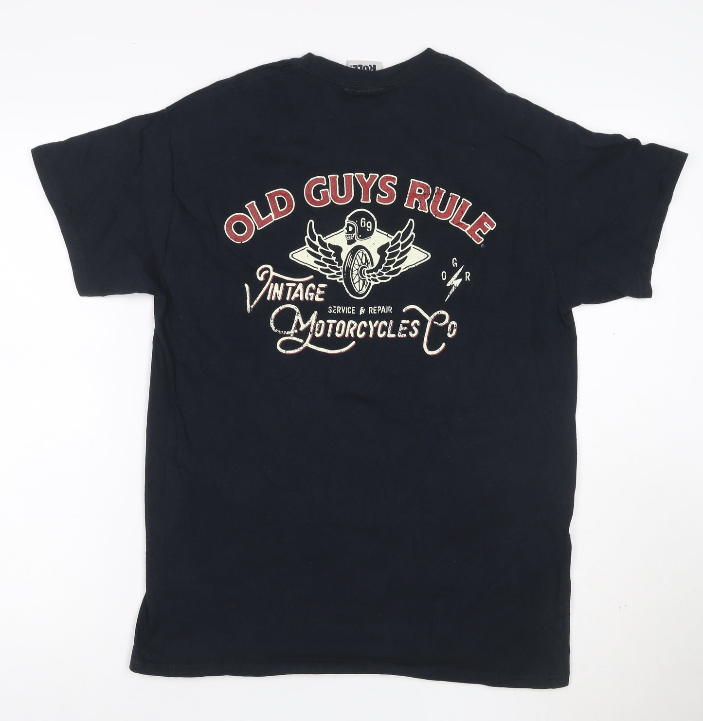 Old Guys Rule Men's Black Motorcycle Graphic Cotton T-Shirt Size M
