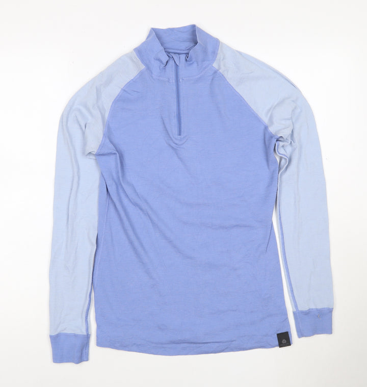 Mountain Warehouse Women's Blue Merino Wool 1/2 Zip Long Sleeve Pullover Top UK 12