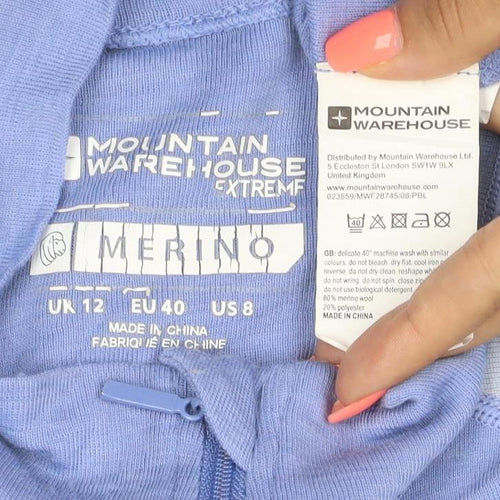 Mountain Warehouse Women's Blue Merino Wool 1/2 Zip Long Sleeve Pullover Top UK 12