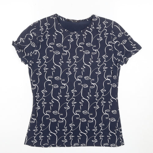 Marks and Spencer Womens Blue Art Print Cotton T-Shirt Size 10
