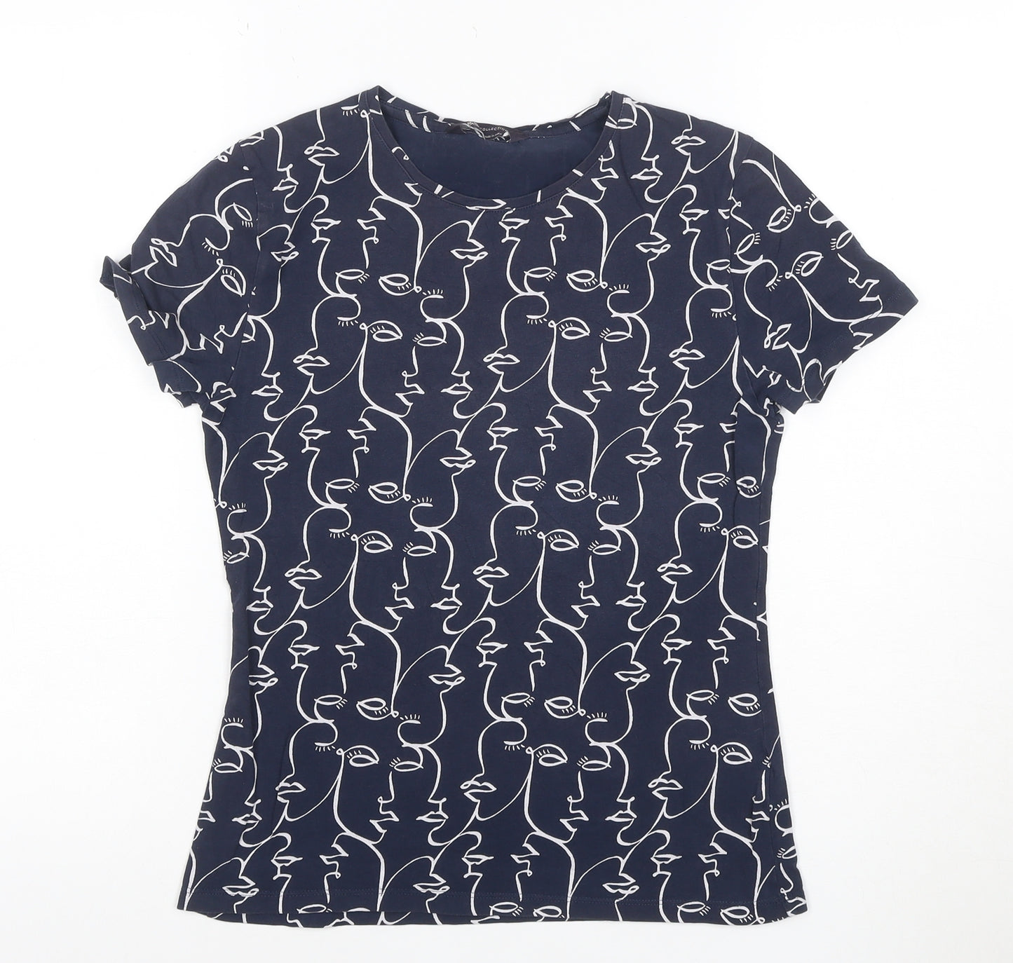 Marks and Spencer Womens Blue Art Print Cotton T-Shirt Size 10