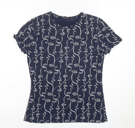 Marks and Spencer Womens Blue Art Print Cotton T-Shirt Size 10