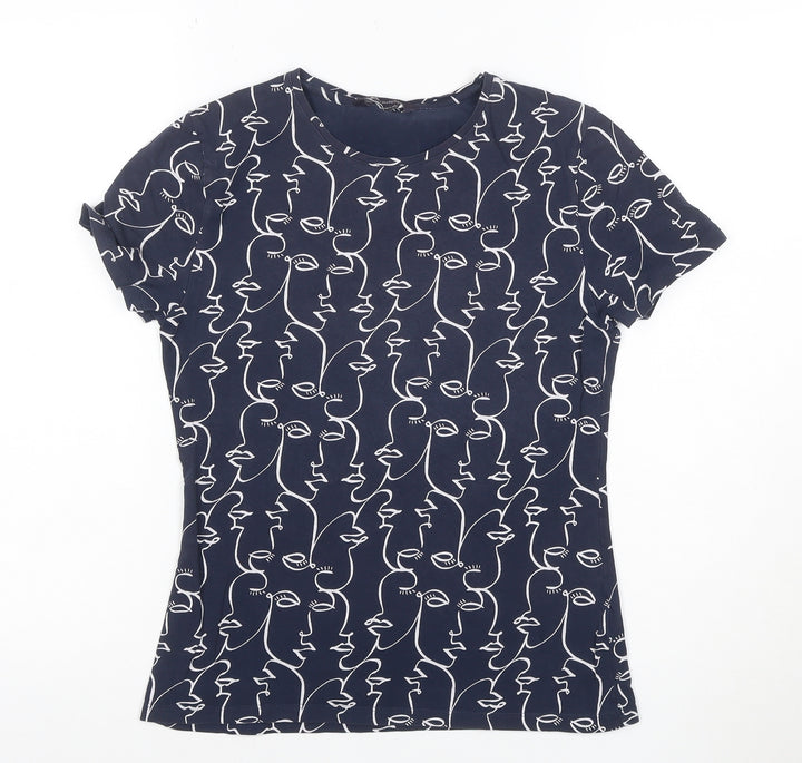 Marks and Spencer Womens Blue Art Print Cotton T-Shirt Size 10