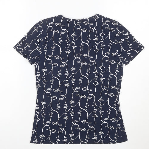 Marks and Spencer Womens Blue Art Print Cotton T-Shirt Size 10