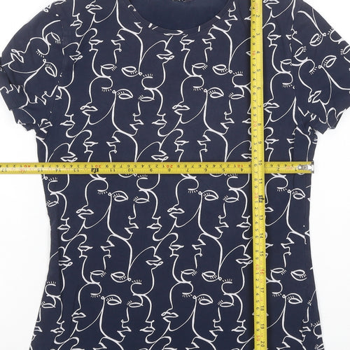 Marks and Spencer Womens Blue Art Print Cotton T-Shirt Size 10