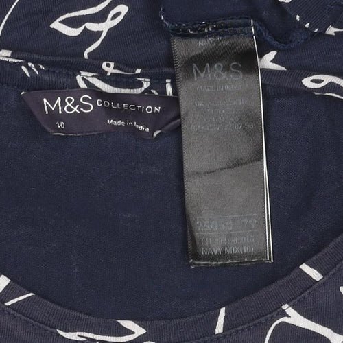 Marks and Spencer Womens Blue Art Print Cotton T-Shirt Size 10
