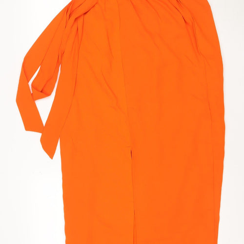 Dancing Leopard Women’s Orange Wrap Midi Skirt Size 12 Polyester