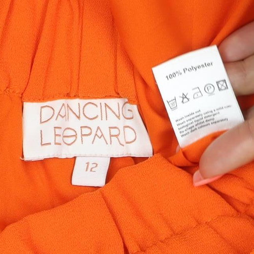 Dancing Leopard Women’s Orange Wrap Midi Skirt Size 12 Polyester