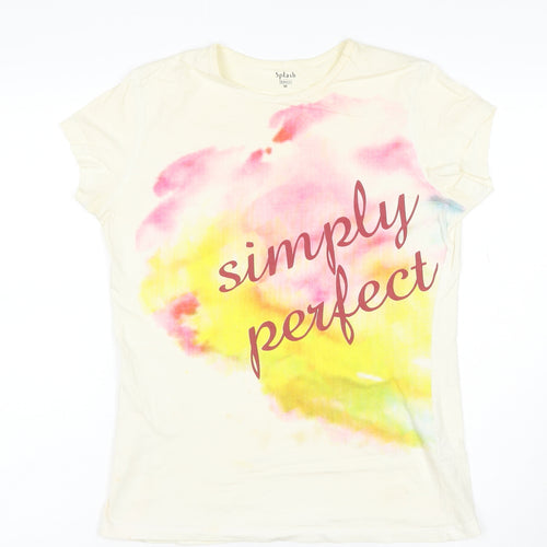 Splash Womens Ivory T-Shirt M Basic Short Sleeve Crew Neck Cotton
