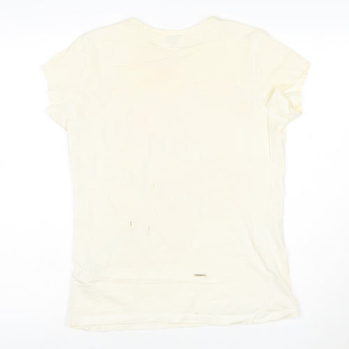 Splash Womens Ivory T-Shirt M Basic Short Sleeve Crew Neck Cotton