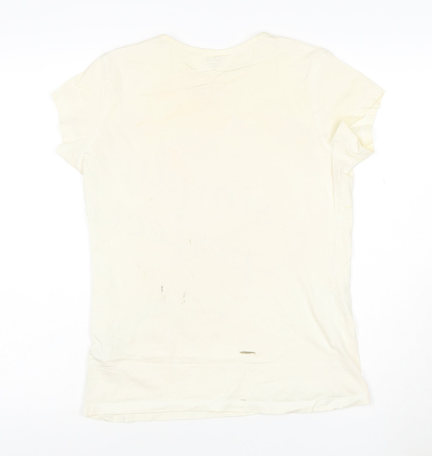 Splash Womens Ivory T-Shirt M Basic Short Sleeve Crew Neck Cotton