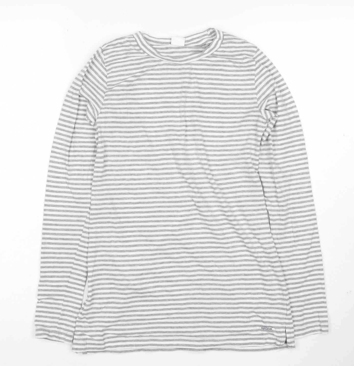 Mamas & Papas Women's Grey Striped Long Sleeve Cotton T-Shirt Size S