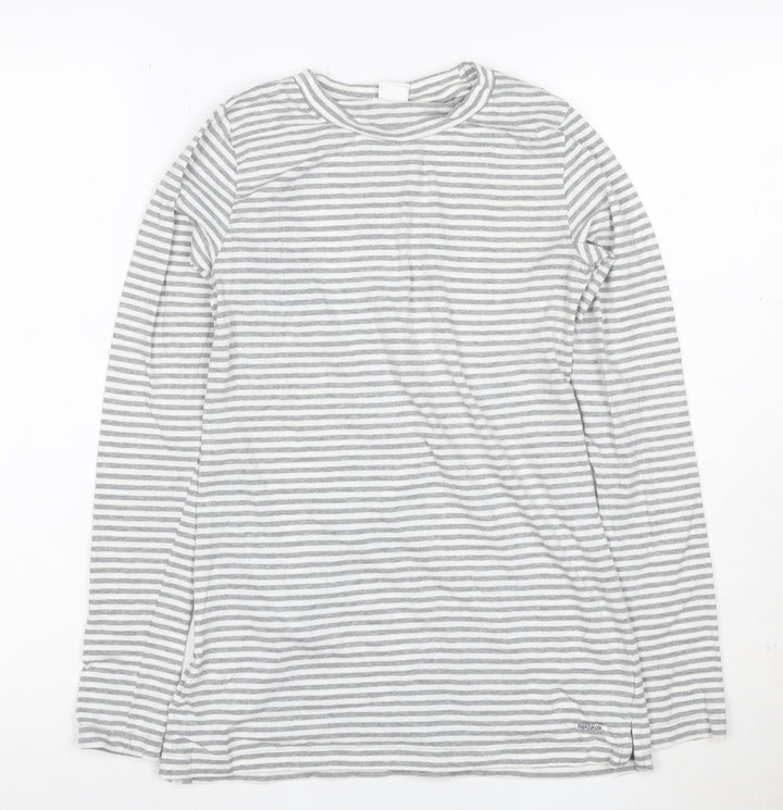 Mamas & Papas Women's Grey Striped Long Sleeve Cotton T-Shirt Size S