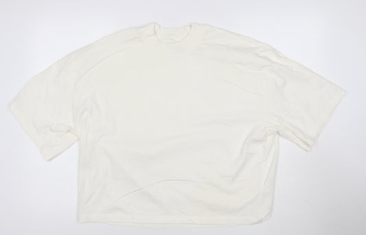 Monoprix Men's Ivory Organic Cotton Crew Neck T-Shirt Size L