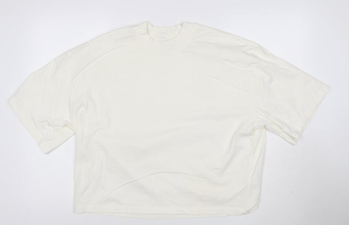 Monoprix Men's Ivory Organic Cotton Crew Neck T-Shirt Size L