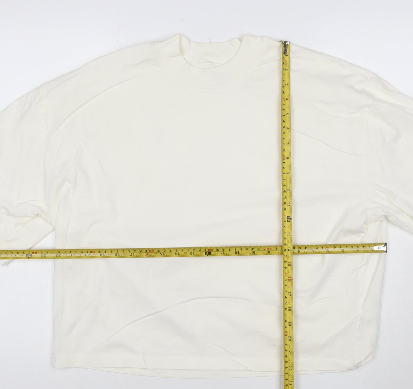 Monoprix Men's Ivory Organic Cotton Crew Neck T-Shirt Size L