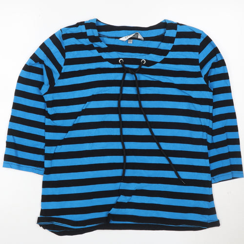 Chianti Women Blue Black Striped Long Sleeve V-Neck Tunic Top Size 14