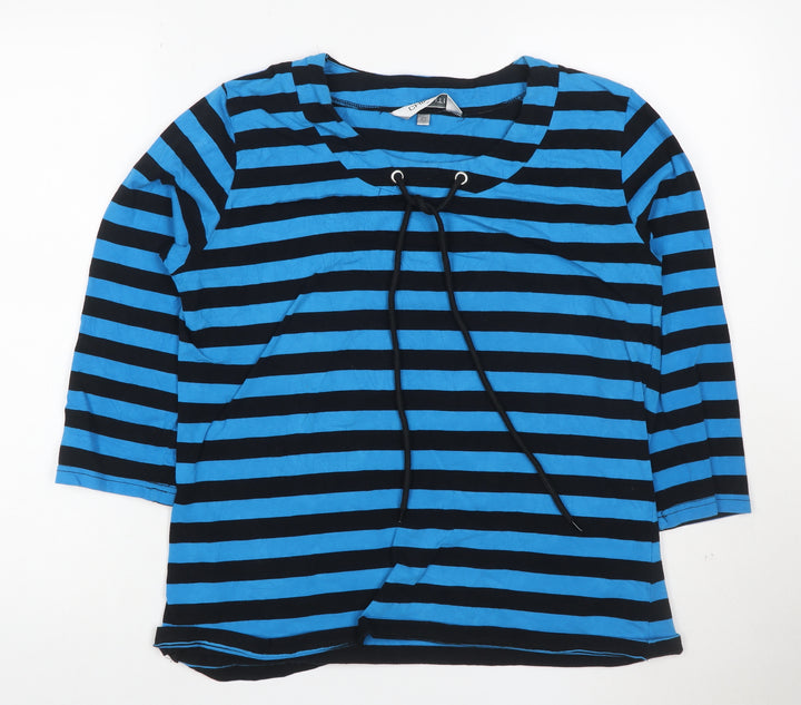 Chianti Women Blue Black Striped Long Sleeve V-Neck Tunic Top Size 14