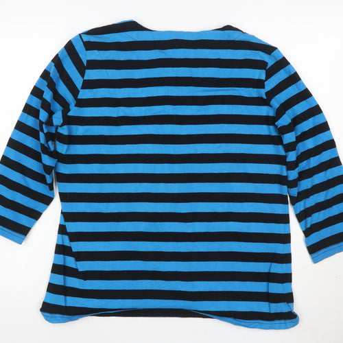 Chianti Women Blue Black Striped Long Sleeve V-Neck Tunic Top Size 14
