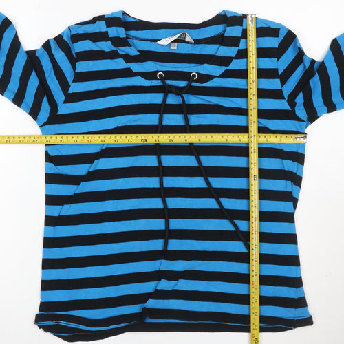 Chianti Women Blue Black Striped Long Sleeve V-Neck Tunic Top Size 14