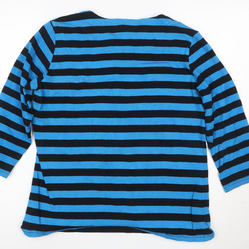 Chianti Women Blue Black Striped Long Sleeve V-Neck Tunic Top Size 14