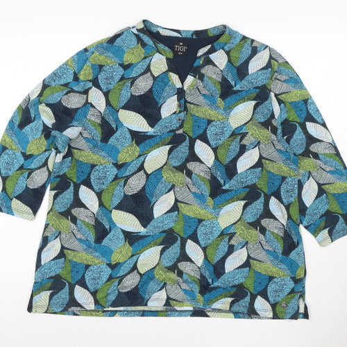 Tigi Women's Multicoloured Leaf Print Henley Tunic Blouse Size 18