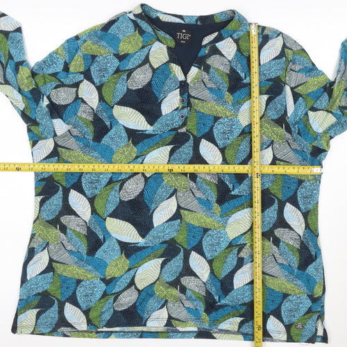 Tigi Women's Multicoloured Leaf Print Henley Tunic Blouse Size 18