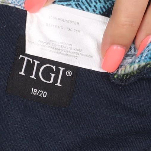 Tigi Women's Multicoloured Leaf Print Henley Tunic Blouse Size 18