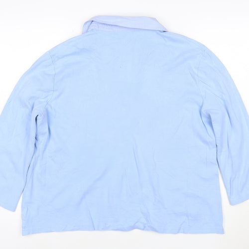 Tulchan Women Blue Cotton Polo Shirt L 3/4 Sleeve Embroidered Sheep