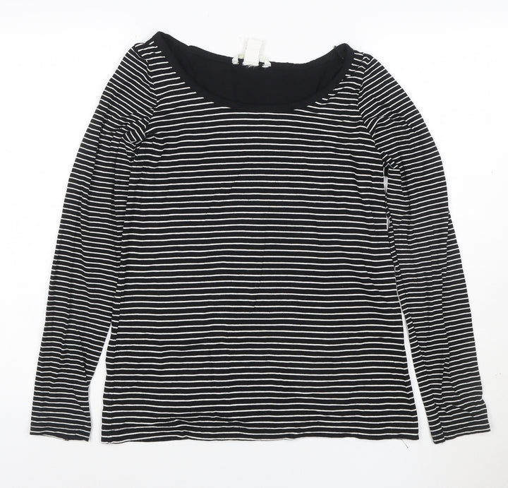 H&M MAMA Black Striped Long Sleeve Scoop Neck Maternity Top Size 8