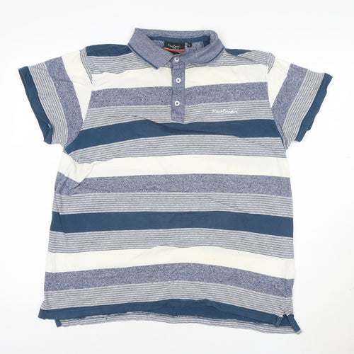 Pierre Cardin Paris Men's Blue Striped Regular Fit Polo Shirt Size L