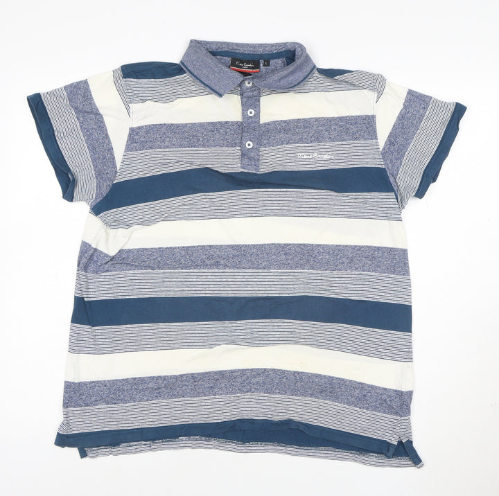 Pierre Cardin Paris Men's Blue Striped Regular Fit Polo Shirt Size L