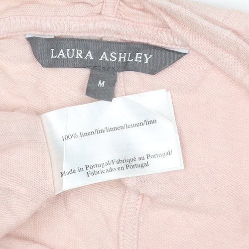 Laura Ashley Women’s Pink Linen Open Cardigan M Lightweight Knit