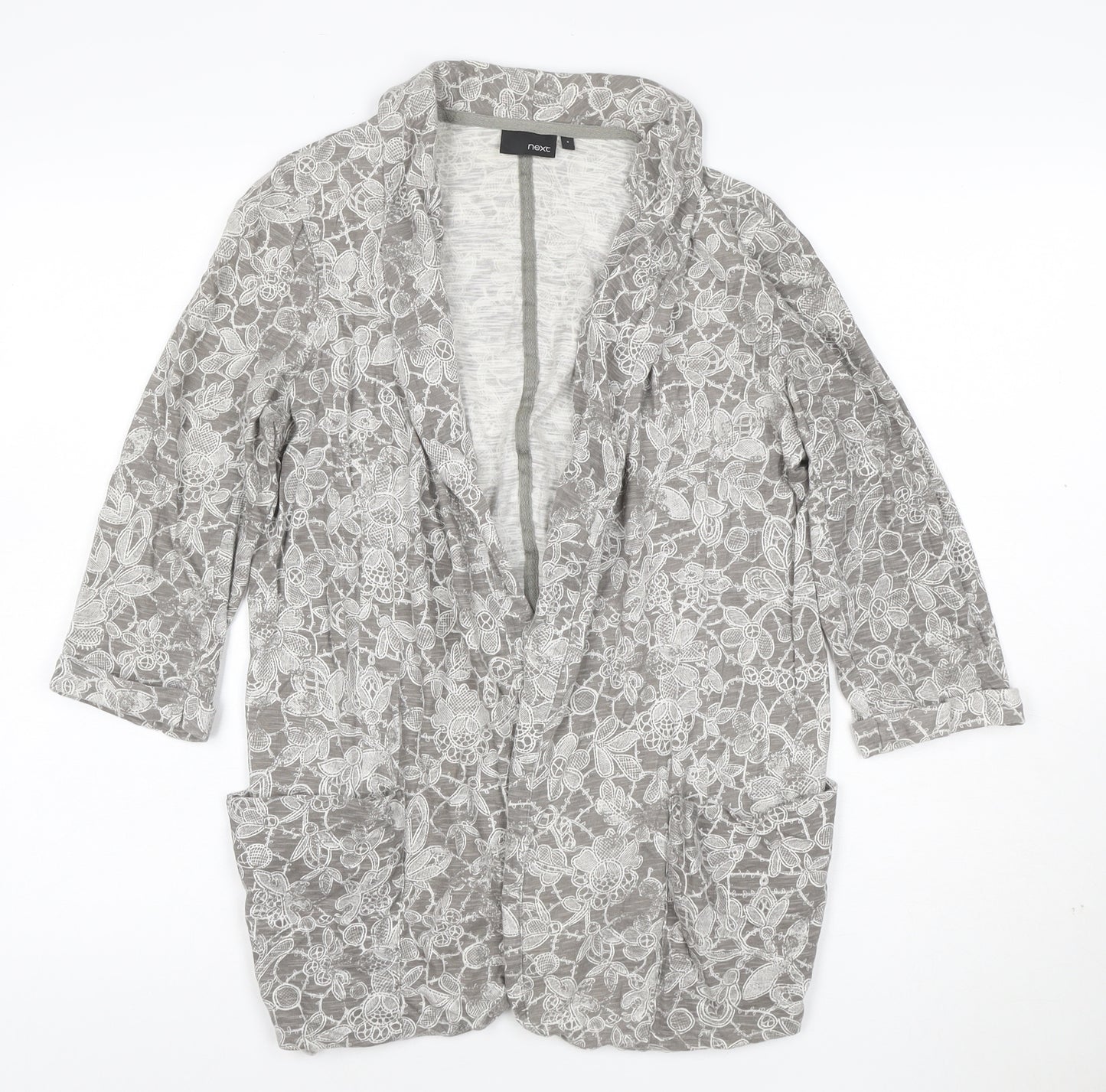 Next Women’s Grey Floral Lace Cotton Tunic Blouse Size 8
