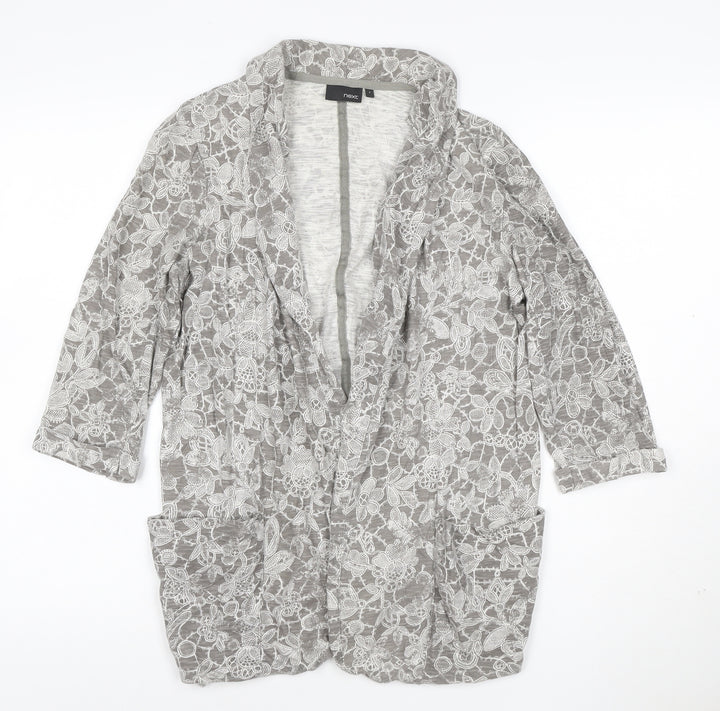 Next Women’s Grey Floral Lace Cotton Tunic Blouse Size 8