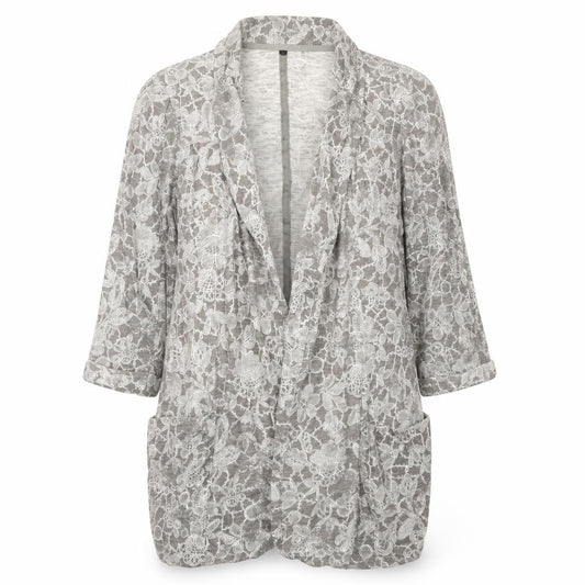 Front view of Next Women’s Grey Floral Lace Cotton Tunic Blouse, size UK 8