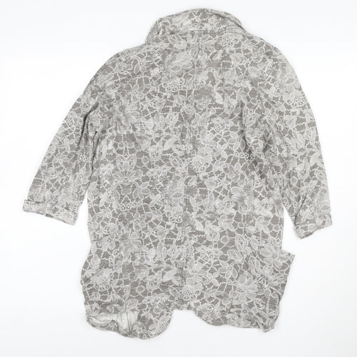 Next Women’s Grey Floral Lace Cotton Tunic Blouse Size 8