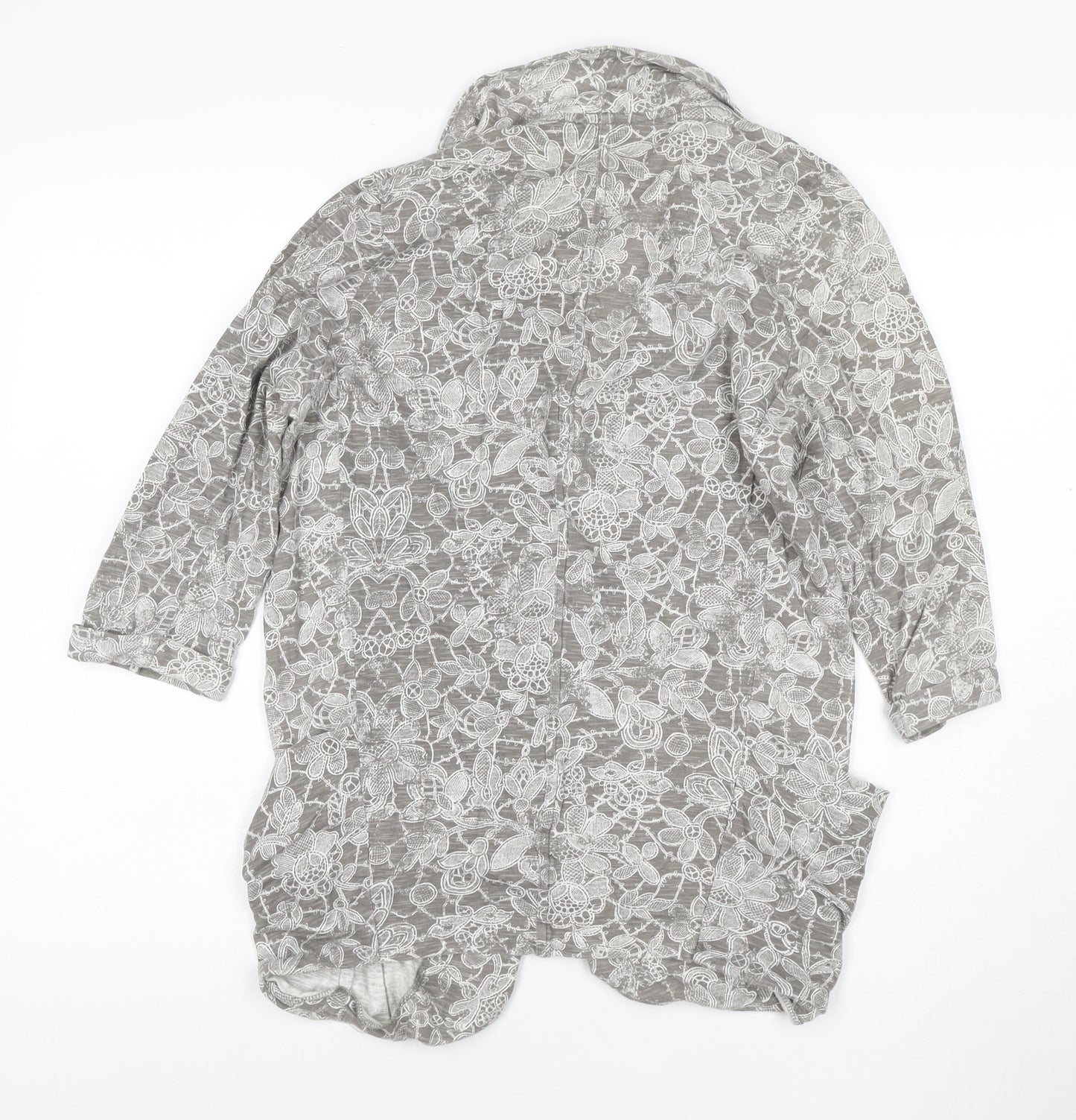 Next Women’s Grey Floral Lace Cotton Tunic Blouse Size 8