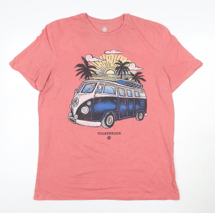 Volkswagen Men's Pink XL Graphic Beach Campervan Cotton T-Shirt